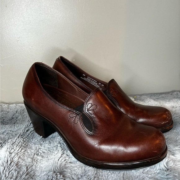 Dansko Embroidered Leather Clog Heels Brown Chunky shoes 39 US 8.5 Coastal Boho - Picture 1 of 7